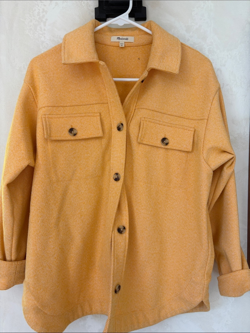 Madewell Yellow Utility Shacket with Tortoise Buttons